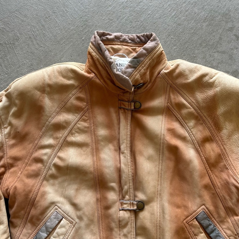 Vintage 80s Brandon Thomas Leather Flight Jacket Size Medium Tan 1989 Aviator - Picture 4 of 10
